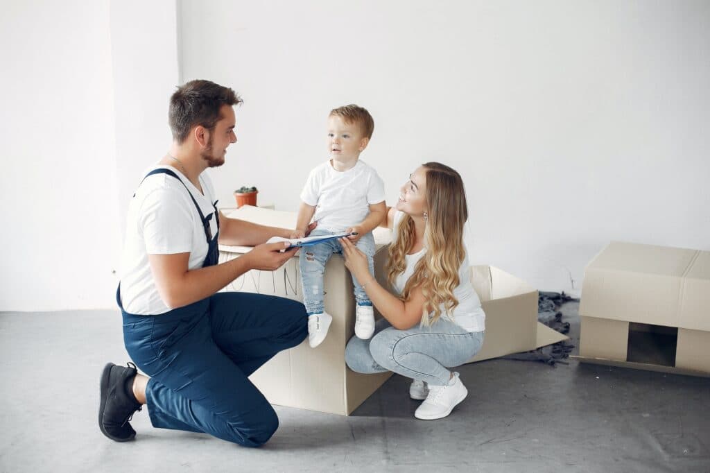 Family moving and using boxes
